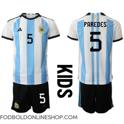 Argentina Leandro Paredes #5 Hjemme Trøje Børn VM 2022 Kortærmet (+ Korte bukser)